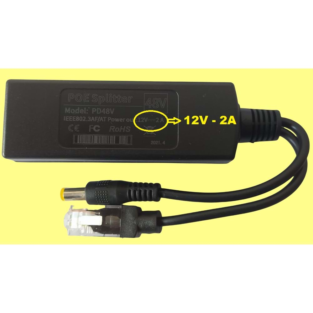 Cat6 kablo ile 48v to 12v çevirici ip poe enjektör splitter